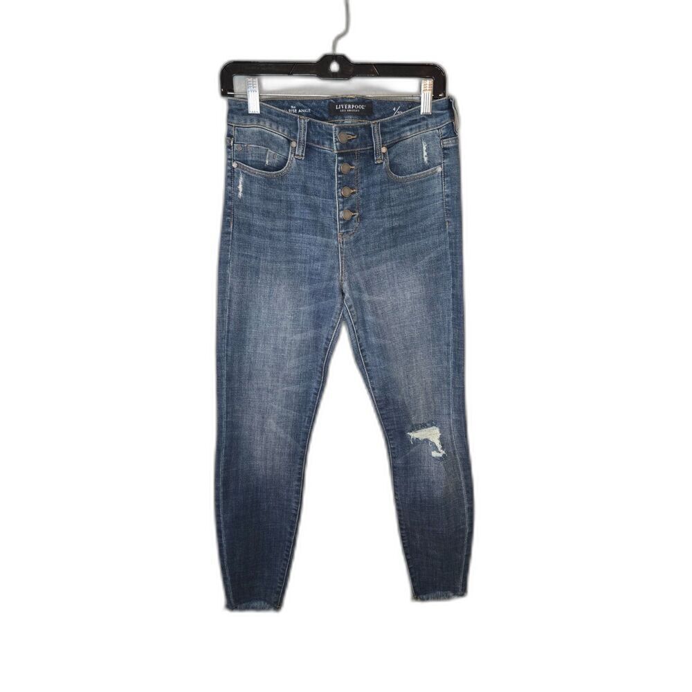 Liverpool Women's High-Rise Ankle Distressed Raw Hem Jeans Size 4